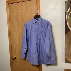 Tommy Hilfiger Size 17 34-35 Blue & White w/Stripes Long Sleeve Dress Shirt